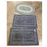 Blue White Braided Rug Set 3 Pc