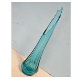 Blue Glass Vase Swirl Pattern w/fluted rim