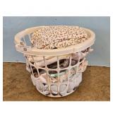 White Laundry Basket w Assorted Linen