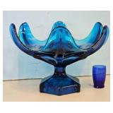 Bluenique Art Glass Footed Bowl & Cobalt blue toot