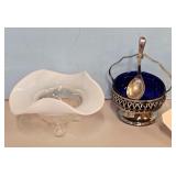 Opalescent White Footed Bowl & Cobalt Blue Glass S