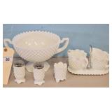 Hobnail Milk Glass Trophy Compote/Creamer & Sugar