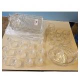 Glass Serving Set Ribbed Snack Trays Platter Bowl