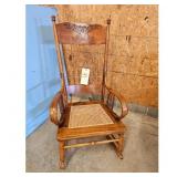 Oak Rocking Chair Carved Back Woven Seat