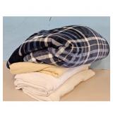 Plush Plaid Blanket  Set Navy Blue Cream
