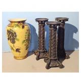 12 inch Grape Cluster Vase & Candle Holders Set