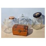 Clear Glass Jars/  Wooden Box Set
