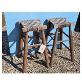 2 Rustic Brown Woven Counter Stools