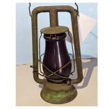 Green Dietz Monarch Lantern  w/ Red Glass Globe