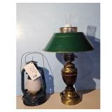 Dietz No. 8 Lantern & Green Brass Wood Lamp