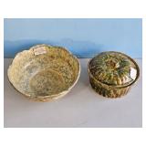 YELLOW & BROWN SPONGE WARE, SPLATTER WARE BOWL