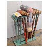 Vintage Croquet Set with Mallets, Balls, and Stand
