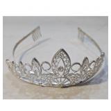 Silver Tone Tiara Crown with Rhinestones and Comb