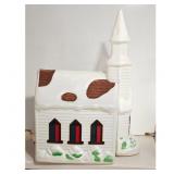 Vintage Blow Mold Church Christmas Decoration Snow