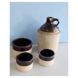 CROCK JUG & SMALL CROCKS WITH CHIPS