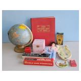 TIN WORLDS GLOBE AS IS, DOMINOES, CRAYOLA CRAYON