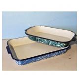 Blue & Green Swirl Enamelware Roasting Pans Set