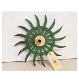 Vintage Green Metal Cultivator Wheel with Yellow H
