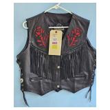 LEATHER KING LADIES VEST W/FRINGE XL SIZE