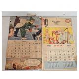 Vintage 1948 & 1951 January Calendars - Esso & Bar