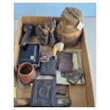 TIN TYPE PICTURES, EARLY CIG. CASE, LEATHER