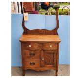 Antique Oak Washstand with Wishbone Towel Bar