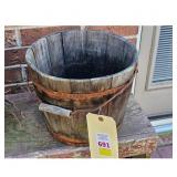 Vintage Wooden Bucket with Metal Bands and Handle