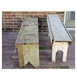 Vintage Wooden Benches Set of 2 Rustic Farmhouse O