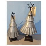 2 Galvanized Metal Tiered Christmas Trees with Sta