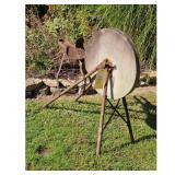 Vintage Cast Iron Grinding Wheel Stand with Stone