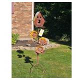 Rustic Metal Sunflower and Birdhouse Garden Decor