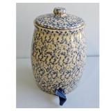 Blue Spongeware Stoneware Water Cooler Dispenser