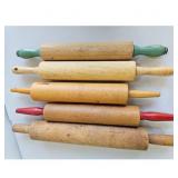 Lot of 5 Vintage Wooden Rolling Pins with Colored