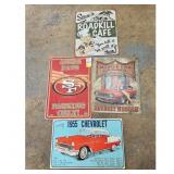 Lot of 4 Vintage Style Metal Signs: Roadkill Cafe,