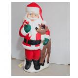 Vintage Santa Claus with Reindeer Blow Mold Christ