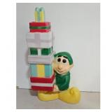 Vintage Elf with Gifts Christmas Blow Mold Decorat