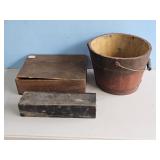 EARLY WOODEN BUCKET, CANDLE BOX, & SMALL WOODEN