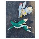 Vintage Wooden Rooster and Duck Wind Spinners
