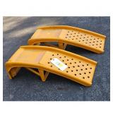 Pair of Yellow Metal Ramps with Perforated Surface