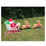 Vintage Blow Mold Santa Sleigh and Reindeer Christ