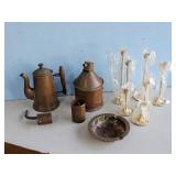SMALL COPPER STILL, COPPER POT, CANDLE HOLDERS