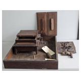 WOODEN DRAWER W/PARTS OF A MUSIC BOX  & WOOD TRIM