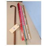 Vintage Wooden Cane and Assorted Advertising Ruler