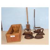 Vintage Cast Iron Clothes Irons/Hearth Fork/Garden