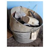 Lot of 2 Vintage Galvanized Metal Wash Tubs Bucket