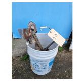 Lot of Rustic Tools and Birdhouses in Bucket