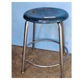 Vintage Industrial Metal Stool Blue Seat