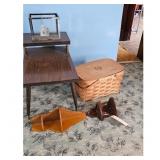 Vintage Salsbury Picnic Basket and Wooden Side Tab