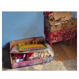 Vintage Toy Box Lot with Trunk and Stool