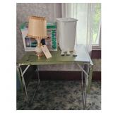 Vintage Folding Table with Lamp and Humidifier Box